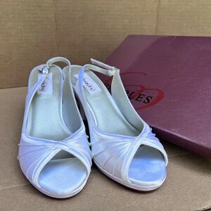 NIB White satin open toe heels
